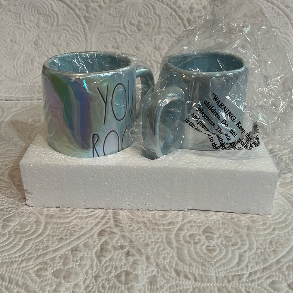 Rae Dunn Iridescent Text Me/You Rock Mug Set, new